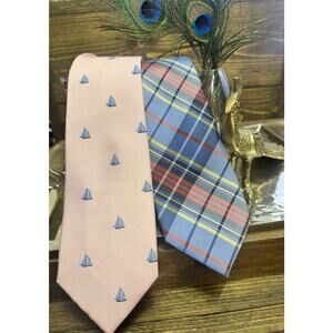 2 Silk Ties Preppy Wedding Nautical Plaid Saks Haines And Bonner Classic